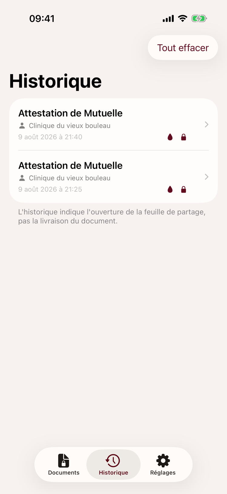 Historique local Seala avec filigrane et verrouillage appliqués